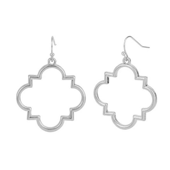 Silver Geo Outline Dangle Earrings - Picture 1 of 2
